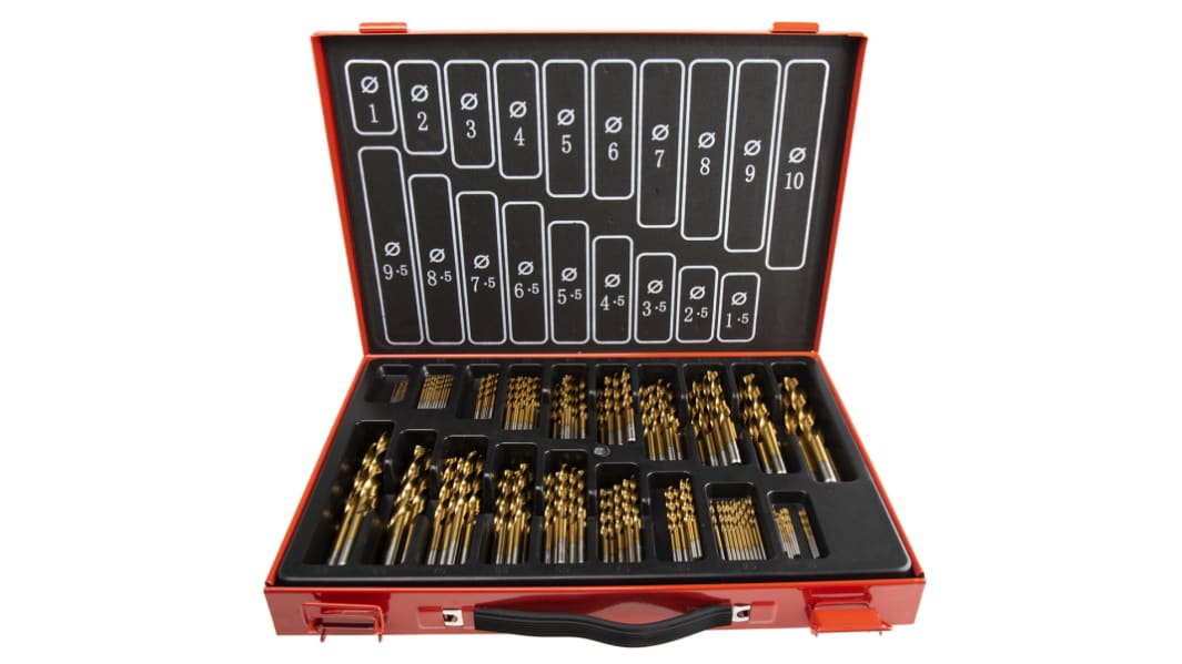 RS PRO 170-Piece Twist Drill Bit Set for Metal, 10mm Max, 1mm Min, HSS Titanium Coated Bits