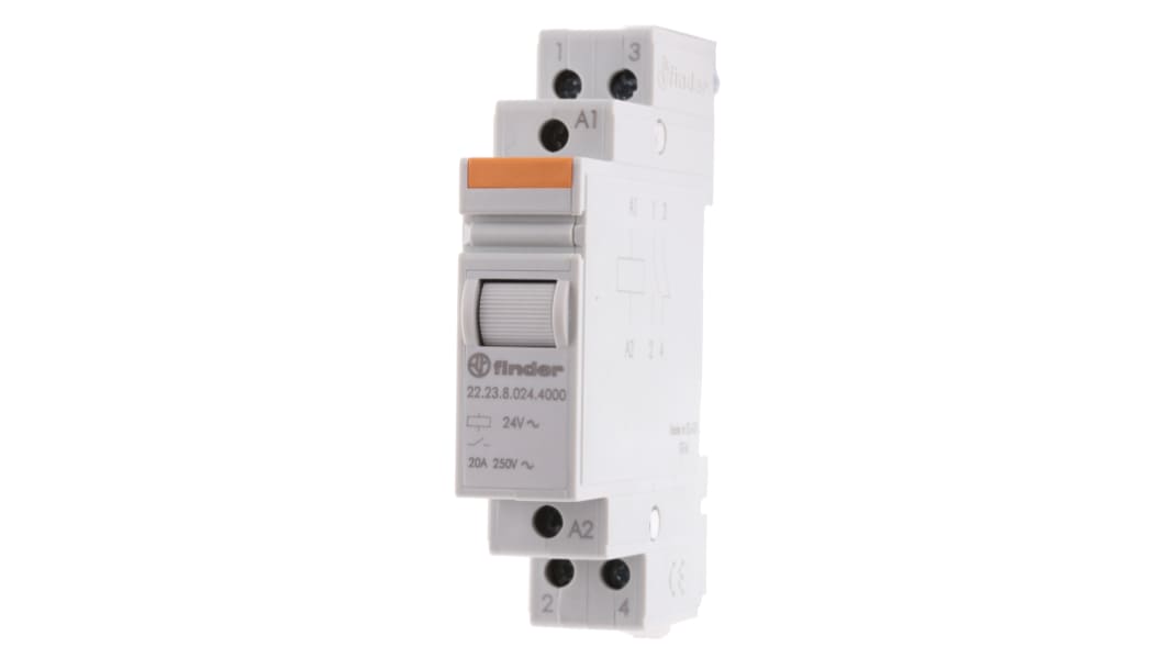 Finder DIN Rail Power Relay, 24V ac Coil, 20A Switching Current, SPST-NC, SPST-NO