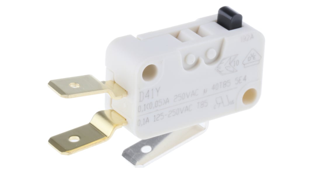 ZF Button Micro Switch, Tab Terminal, 100 mA @ 250 V ac, SPDT