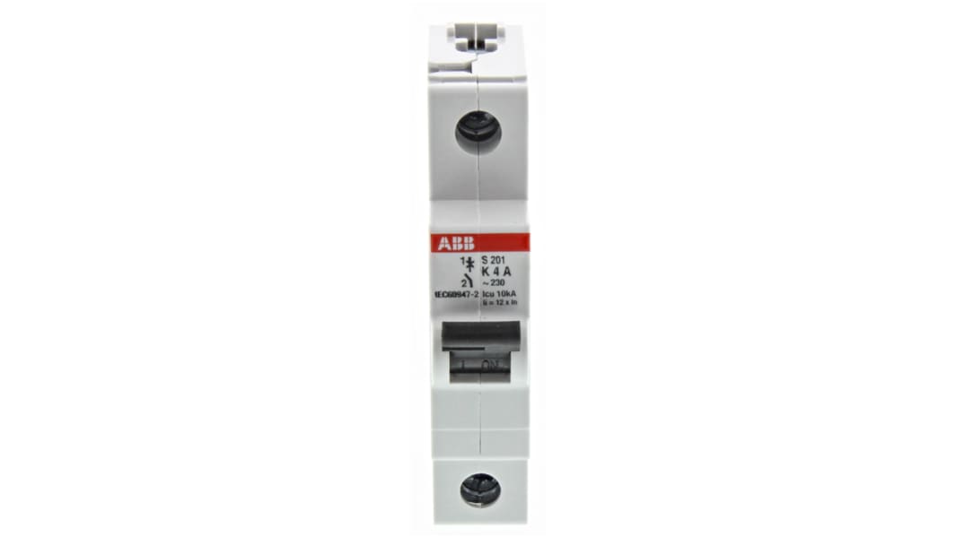 Disjoncteur ABB S200 1P, 4A, pouvoir de coupure 20 kA, montage rail DIN