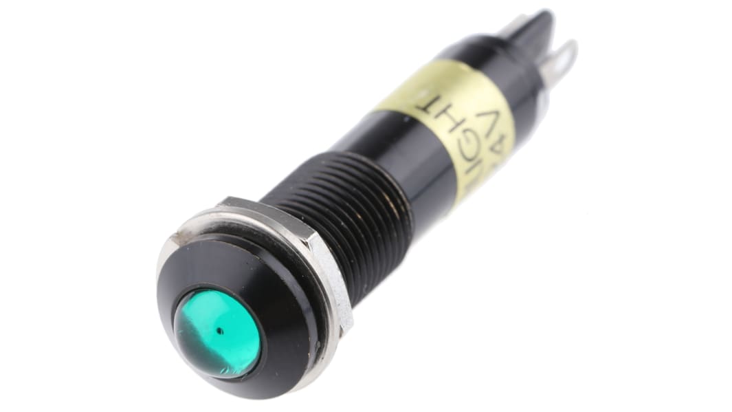 Dialight Green Indicator, 24V dc, 9mm Mounting Hole Size, Solder Tab Termination