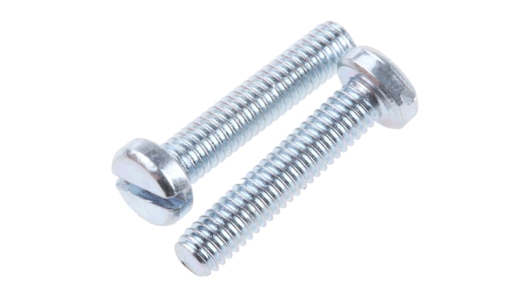 RS PRO Zylinderkopf Schlitz Schrauben verzinkt, M2.5 x 12.0mm Stahl