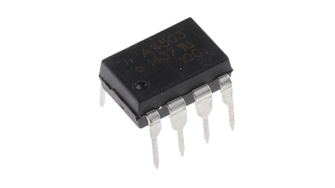 Broadcom Optokobler, DC indgang, Transistor Udgang, 1 Hulmontering 19%, PDIP, 8 ben, HCPL-4503-000E
