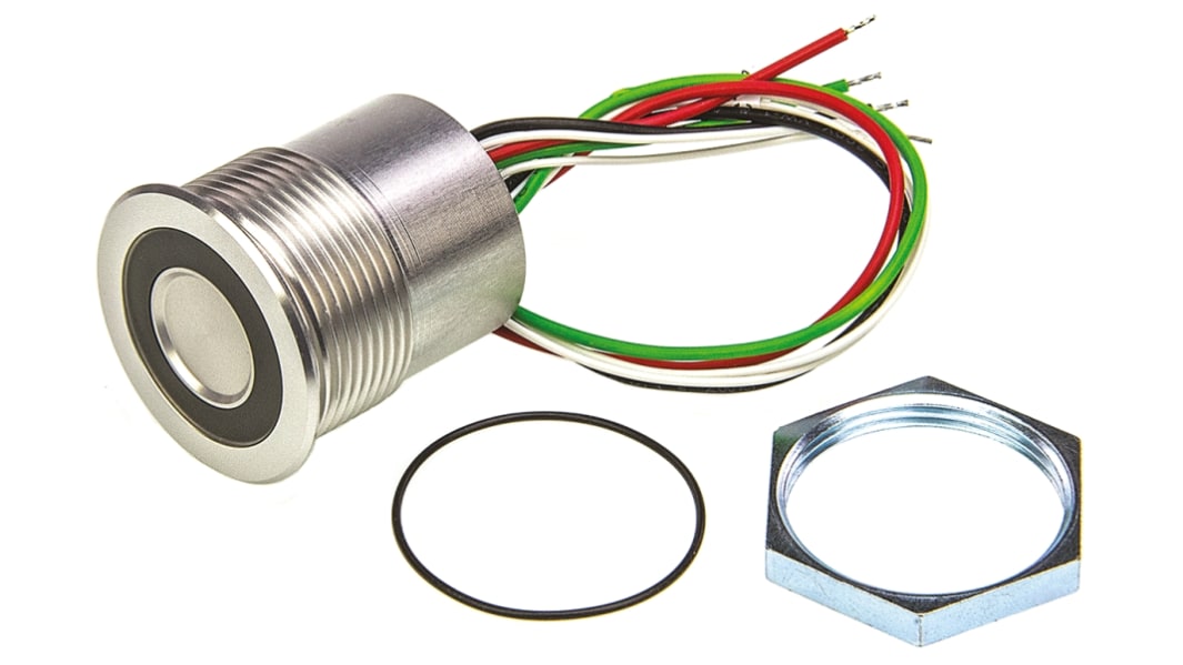Schurter Illuminated Piezo Switch, Pulse, SPST, IP67, Through Hole, 100 mA @ 24 V dc, -40 → +85°C