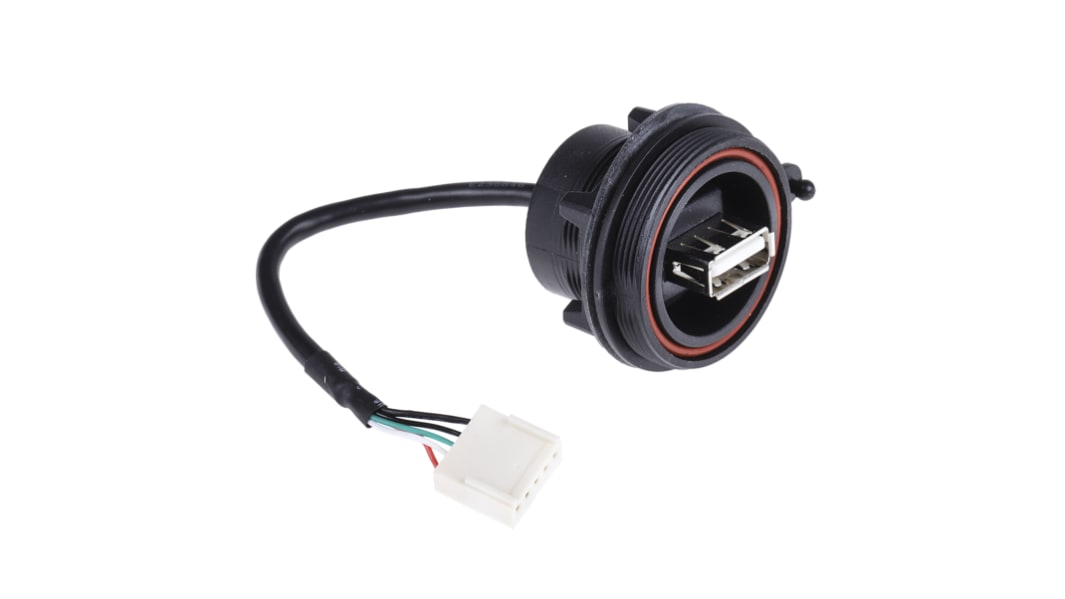 Bulgin USB-kabel, Sort, 5-benet fatning til USB A, 150mm