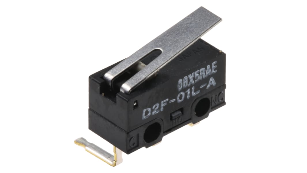 Omron Mikroschalter Scharnierhebel-Betätiger Rechtwinklige Leiterplatte, 100 mA @ 30 V dc, SPDT IP 40 0,78 N -25°C -