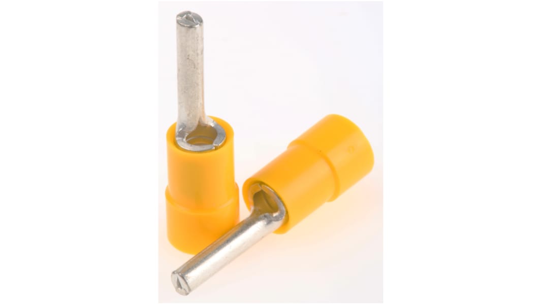 RS PRO Insulated, Tin Crimp Pin Connector, 4mm² to 6mm², 12AWG to 10AWG, 2.8mm Pin Diameter, 14mm Pin Length, Yellow