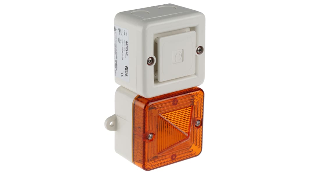 e2s SONFL1X Series Amber Sounder Beacon, 115 V ac, IP66, Wall Mount, 100dB at 1 Metre