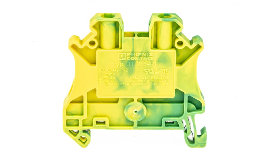 Phoenix Contact 3044092 UT 2.5-PE Series Green/Yellow, 0.14 → 4mm², Single-Level, Screw Termination, ATEX