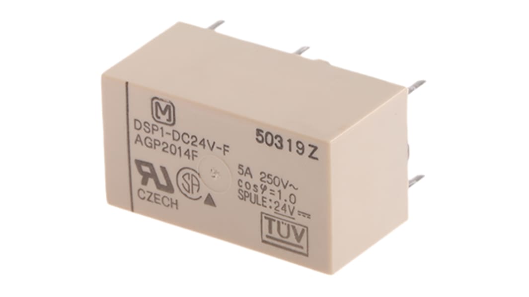 Panasonic DPST Non-Latching Relay PCB Mount, 24V dc Coil, 5 A