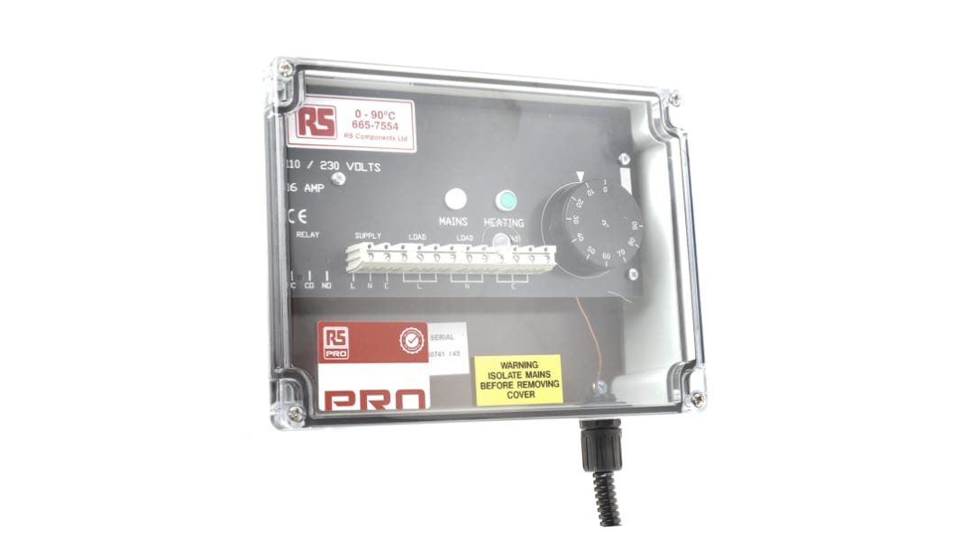 RS PRO Trace Heating Thermostat 75mm x 200mm x 150mm, 0 → +90 °C