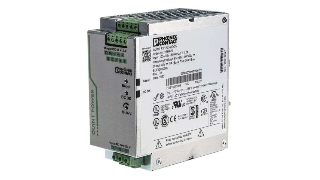 Phoenix Contact QUINT-PS/1AC/48DC/ 5 DIN-Schienen Netzteil Getaktet 48V dc / 5A 240W 85 → 264V ac