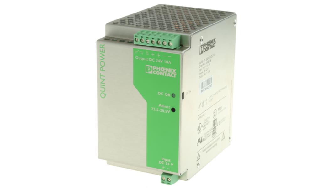 Phoenix Contact QUINT DC-DC Converter, 24V dc/ 10A Output, 18 → 32 V dc Input, 240W, DIN Rail Mount, +70°C Max