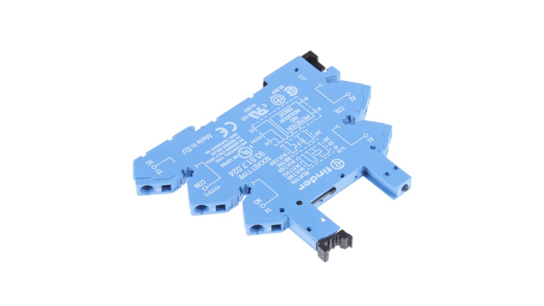 Finder 93 5 Pin 12V dc DIN Rail Relay Socket, for use with 34.51 Series Relay