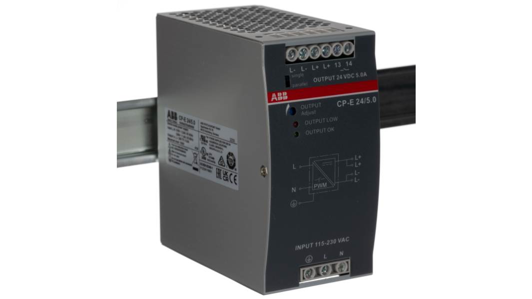 ABB CP-E DIN-Schienen Netzteil Getaktet 24V dc / 5A 120W 90 → 132 V ac, 180 → 264 V ac, 210 →