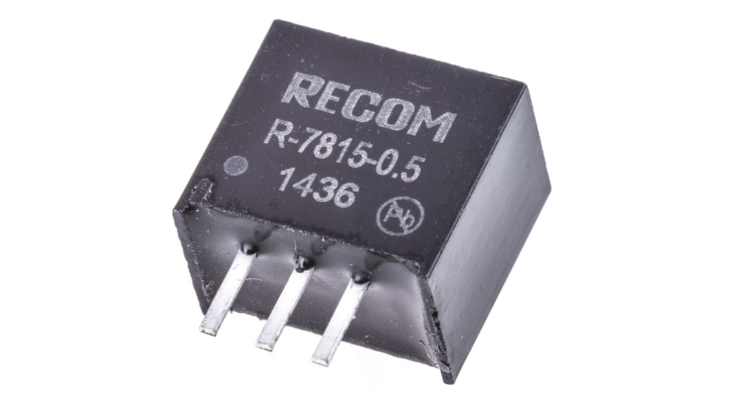 Recom Switching Regulator, Through Hole, 15V dc Output Voltage, 18 → 32V dc Input Voltage, 500mA Output Current,