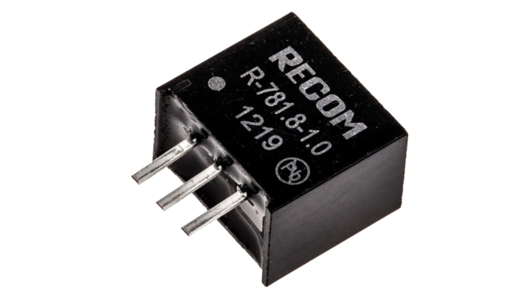 Regolatore switching Recom, ingresso 4.75 → 18V cc, uscita 1.8V cc, 1A, 1.8W