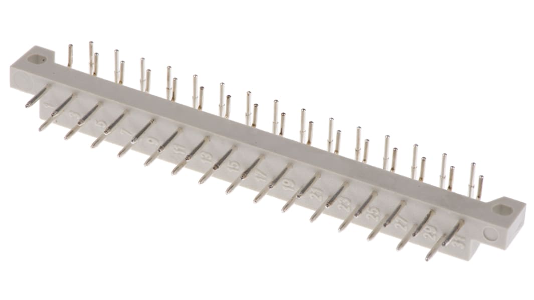 ASSMANN WSW 5mm Pitch 31 Way 2 Row Right Angle Male DIN 41617 Connector, Solder Termination, 2A
