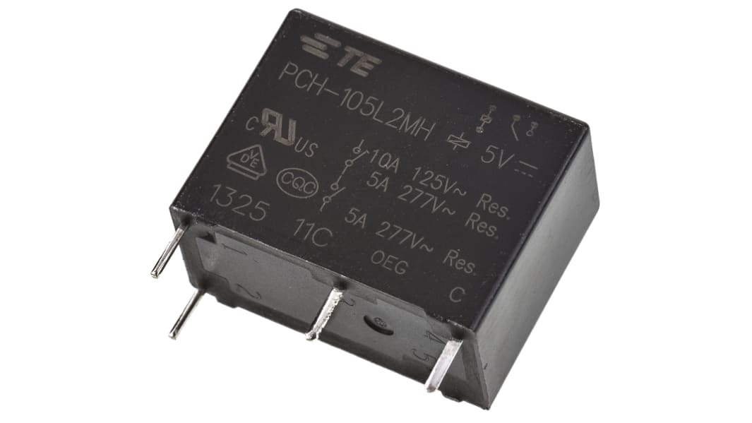 TE Connectivity PCB Mount Power Relay, 5V dc Coil, 5A Switching Current, SPST