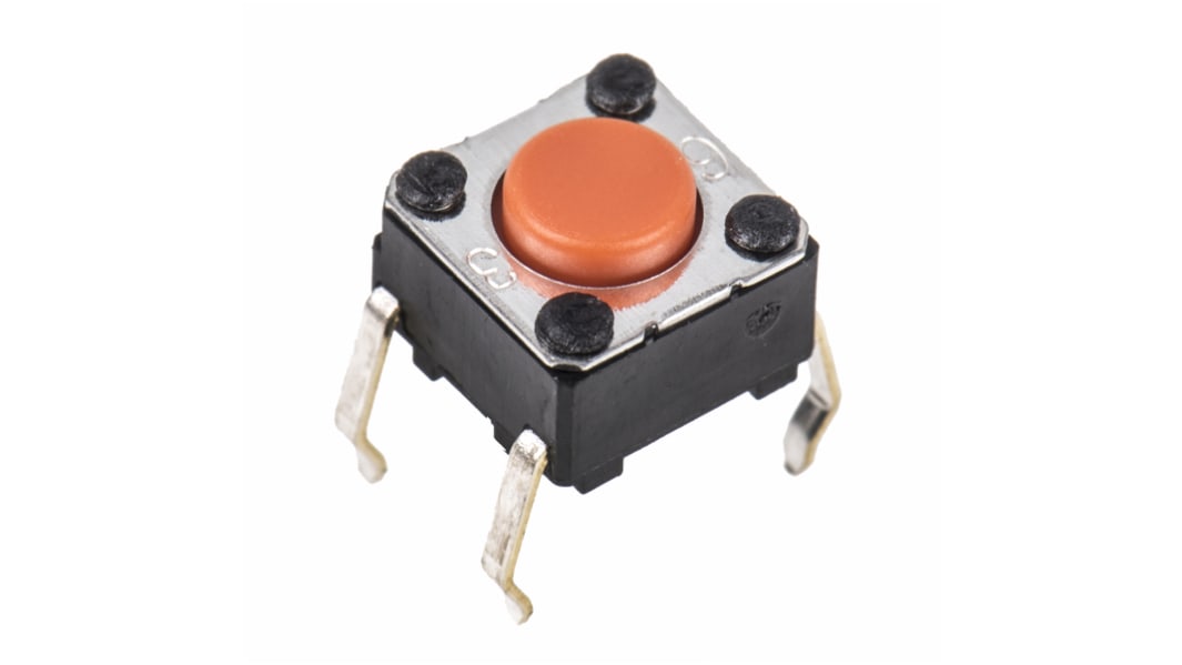 Omron Taster SPST, Lötanschluss 50 mA @ 24 V dc 0.9mm Stößel Orange, 6 x 6 x 4.3mm B. 6mm L. 6mm