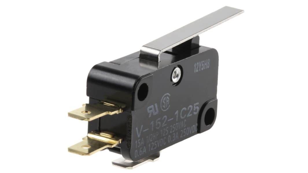 Omron Hinge Lever Micro Switch, Tab Terminal, 15 A @ 250 V ac, SPDT, IP40
