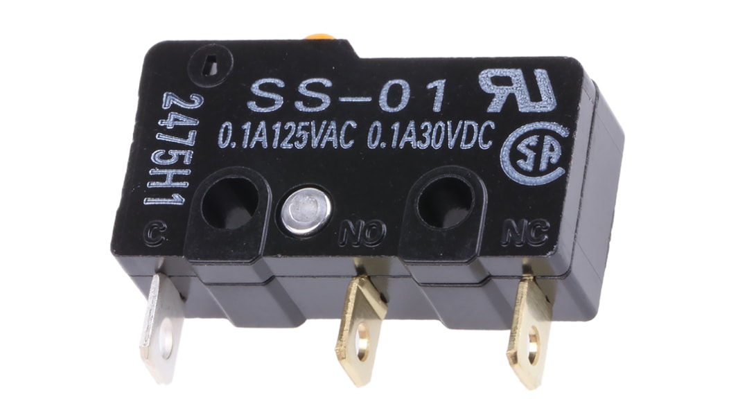 Omron Mikroschalter Stift Stößel-Betätiger Lötanschluss, 100 mA @ 30 V dc, SPDT IP 40 1,47 N -25°C - +85°C