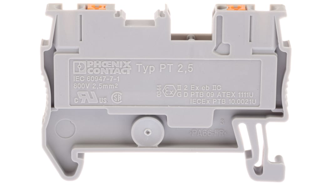 Phoenix Contact 3209510 PT 2.5 Series Grey, 0.14 → 4mm², Single-Level, Push In Termination, ATEX
