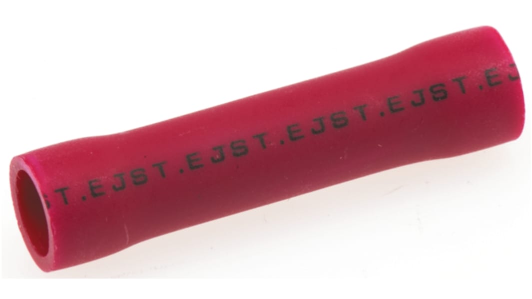 JST, FVC Butt Splice Connector, Red, Insulated 22 → 16 AWG