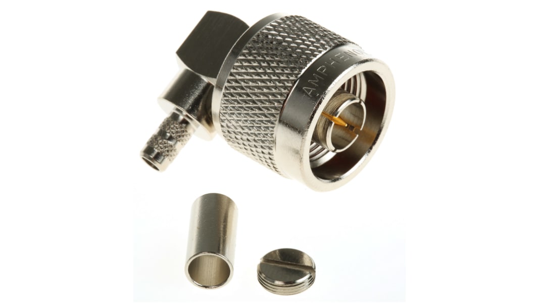 Connettore coassiale Angolo destro Amphenol RF, Maschio, 50Ω, Montaggio su cavo