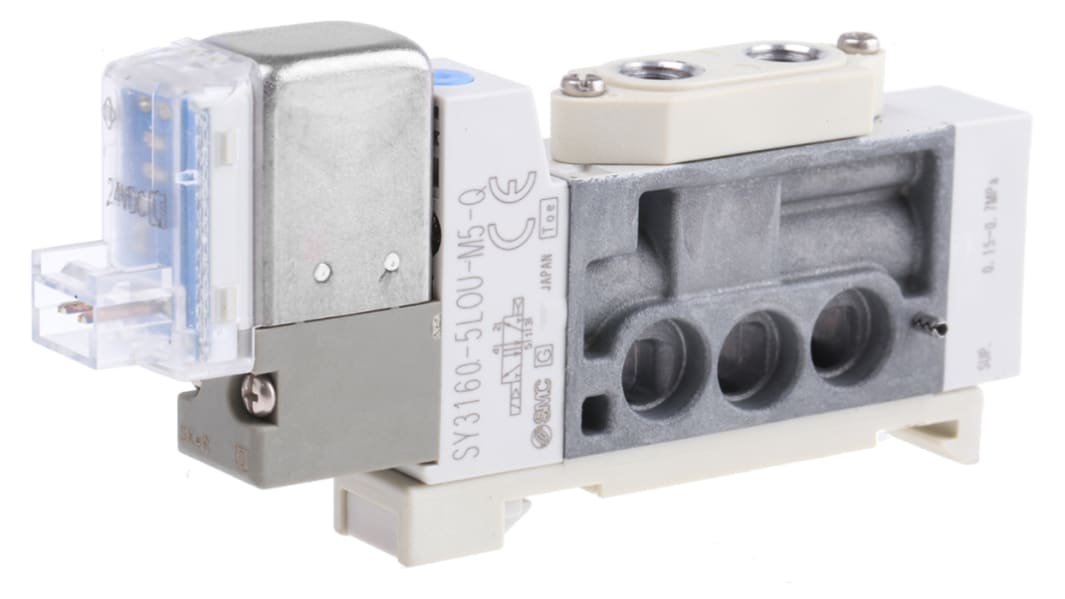 Electrodistributeur pneumatique SMC série SY3000 fonction 5/2, Bobine/Assistée, Métrique M5, 24V c.c.
