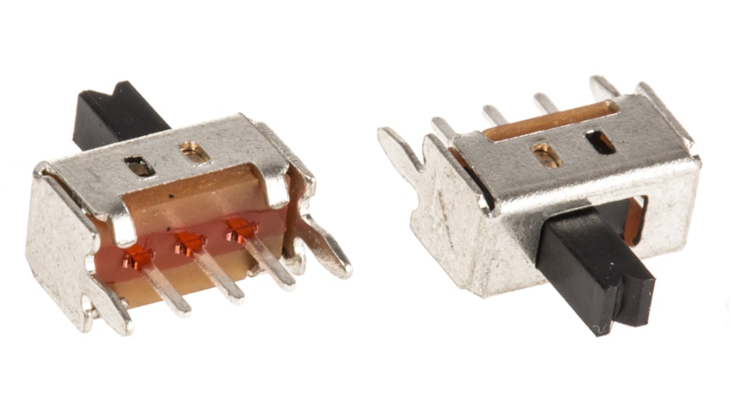 Commutateur à glissière, SPDT, Verrouillable, 100mA, montage Circuit imprimé