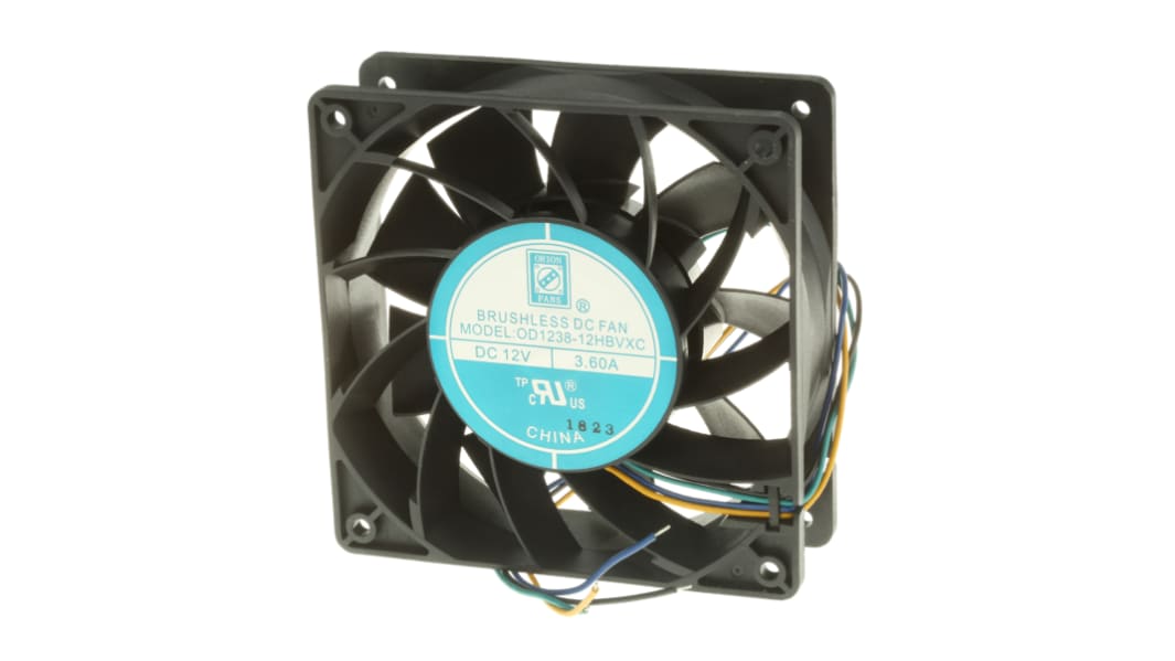 RS PRO Axial Fan, 12 V dc, DC Operation, 383.9m³/h, 43.2W, 3.6A Max, 120 x 120 x 38mm