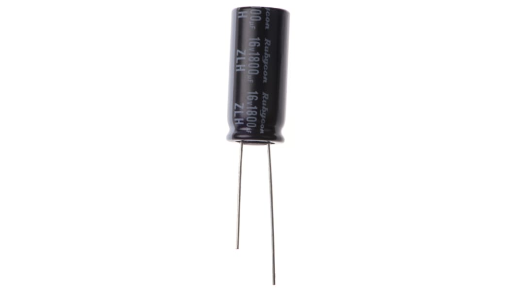 Condensador electrolítico Rubycon serie ZLH, 1800μF, ±20%, 16V dc, Radial, Orificio pasante, 10 (Dia.) x 23mm, paso 5mm
