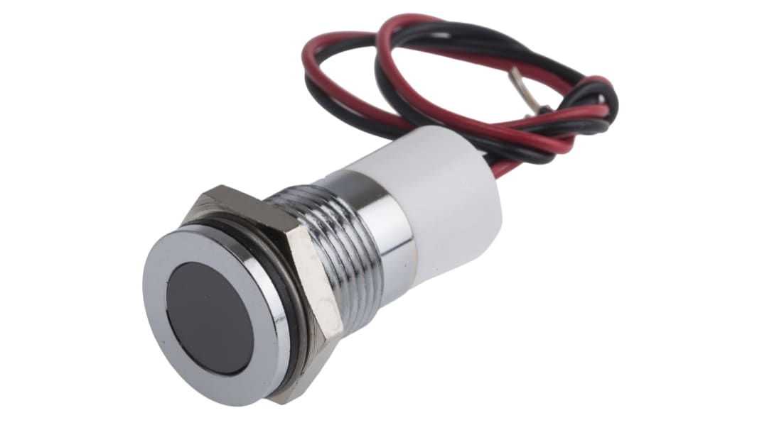RS PRO Hvid Lysdiode Panelmonteret kontrollampe 14mm hulstr., Forsænket, Ledninger, 220V ac, Krom frontramme IP67