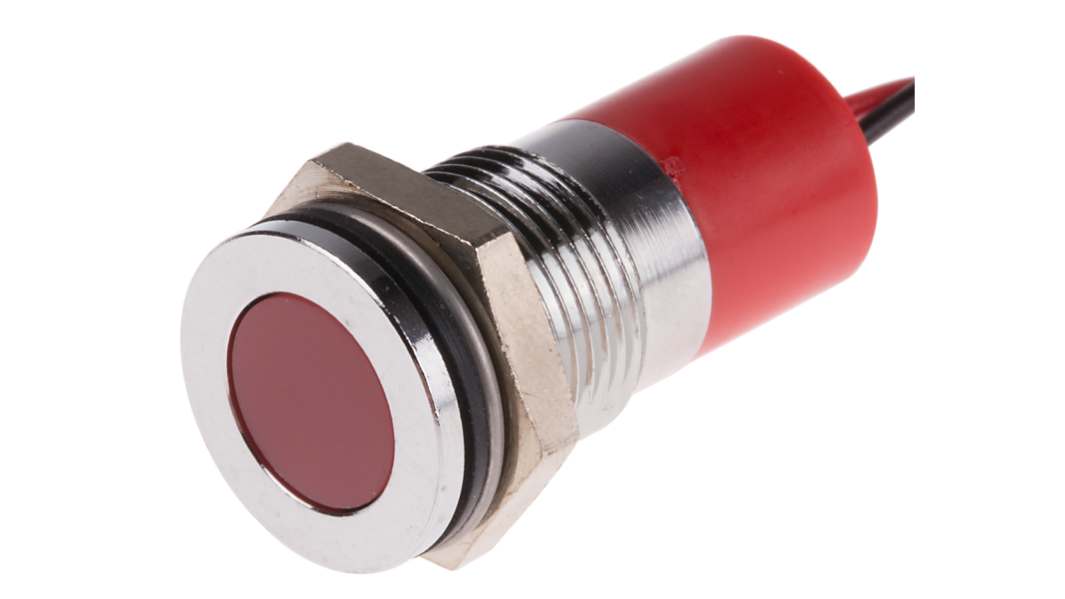 Lampka kontrolna do montażu panelowego 6 → 36V dc, czerwona 14mm LED Chrom Wyprowadzenia RS PRO