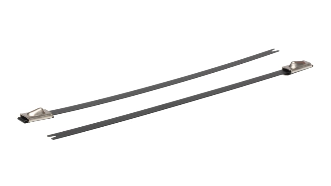 HellermannTyton Cable Tie, Roller Ball, 127mm x 4.6 mm, Black Polyester Coated Stainless Steel, Pk-100