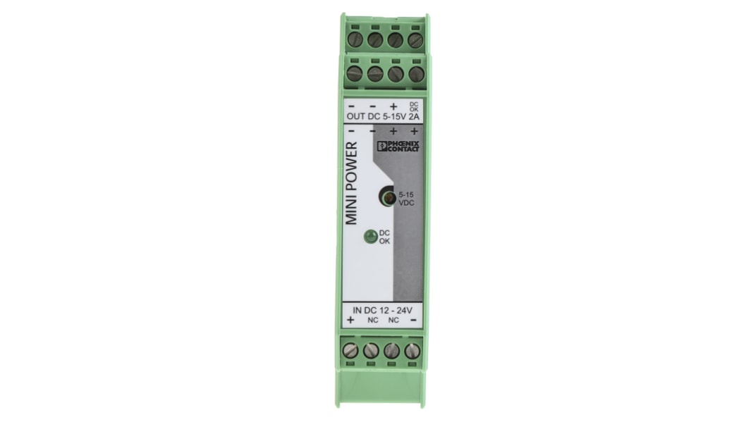 Phoenix Contact MINI-PS-12-24DC/5-15DC/2 DC-DC Converter, 12V dc/ 2A Output, 10 → 32 V dc Input, 24W, DIN Rail