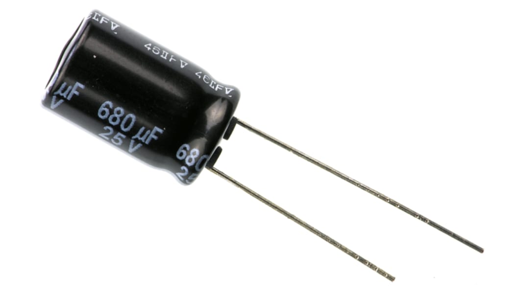 Panasonic 680μF Aluminium Electrolytic Capacitor 25V dc, Radial, Through Hole - EEUFR1E681