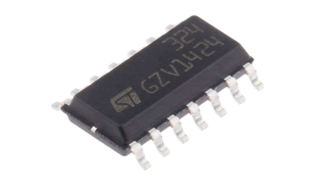 LM324DT STMicroelectronics, Low Power, Op Amp, 1.3MHz, 5 → 28 V, 14-Pin SOIC