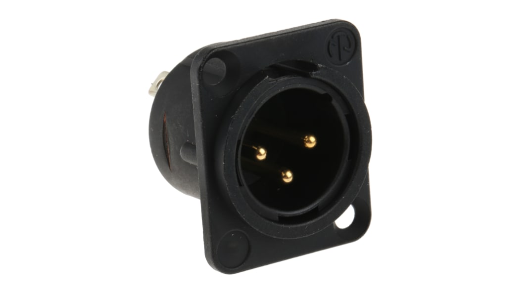 Neutrik Panel Mount XLR Connector, Male, 50 V, 3 Way, Gold over Nickel Plating