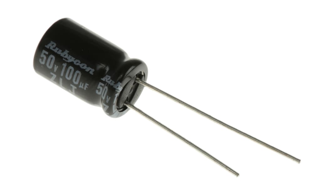 Rubycon ZLJ, THT Aluminium-Elektrolyt Kondensator 100μF ±20% / 50V dc, Ø 8mm x 11.5mm, bis 105°C