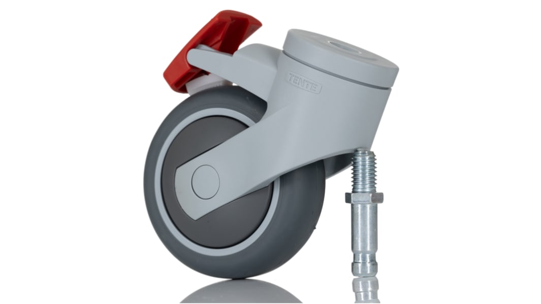 Tente Drehlager Lenkrolle, Rad ø 75mm, 75kg, Ges H. 103mm, Rad B. 25mm, Gewindebolzen, Gummi-Material inkl Bremse