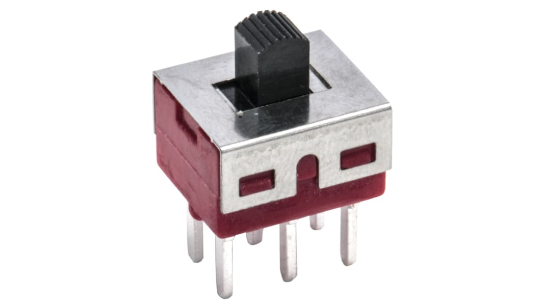 Commutateur à glissière, DPDT, On-Off-On, 5A / 28Vdc, montage Circuit imprimé