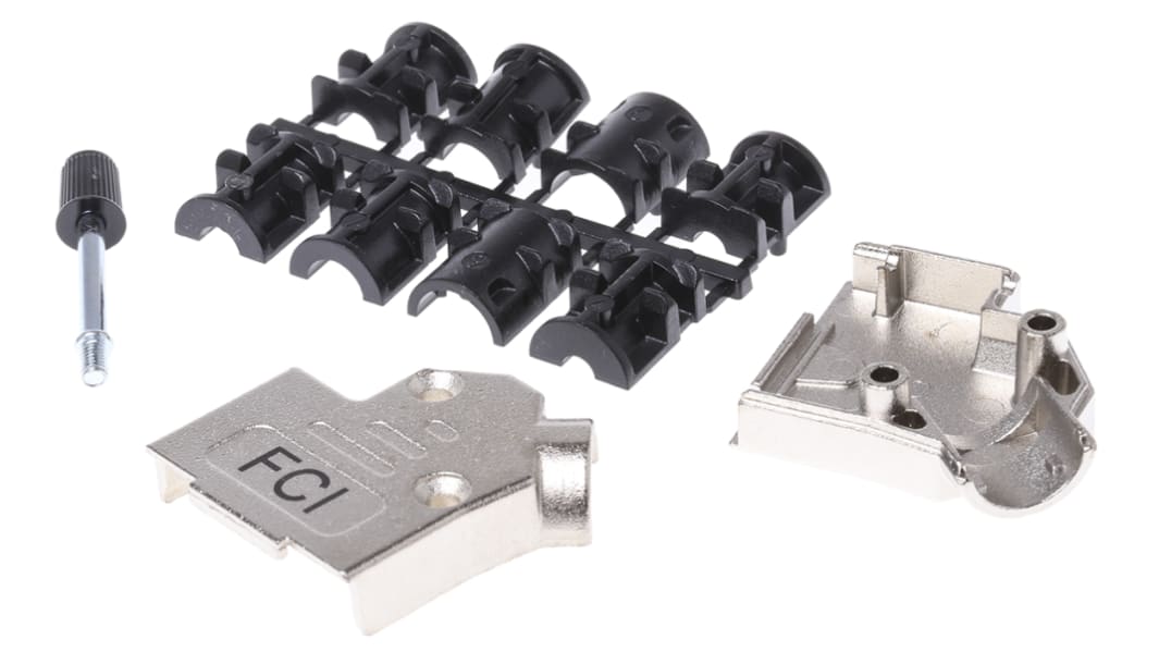 Capot Sub-D Amphenol Communications Solutions série 8655MHR, 9 contacts, en Zinc moulé boîtier E Coudé  avec Serre-câble
