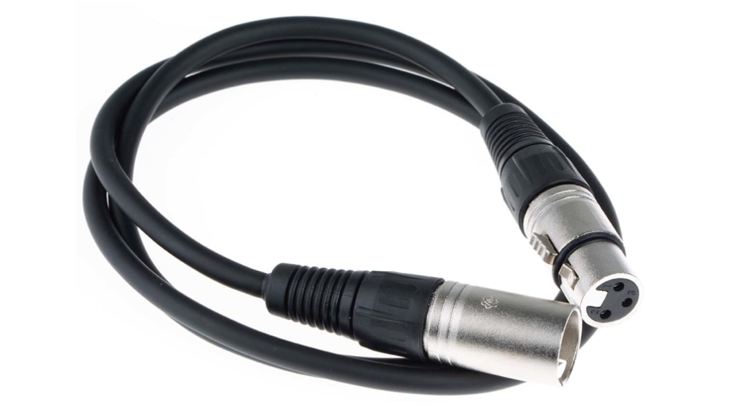 RS PRO Female 3 Pin XLR to Male 3 Pin XLR  Cable, Black, 1m