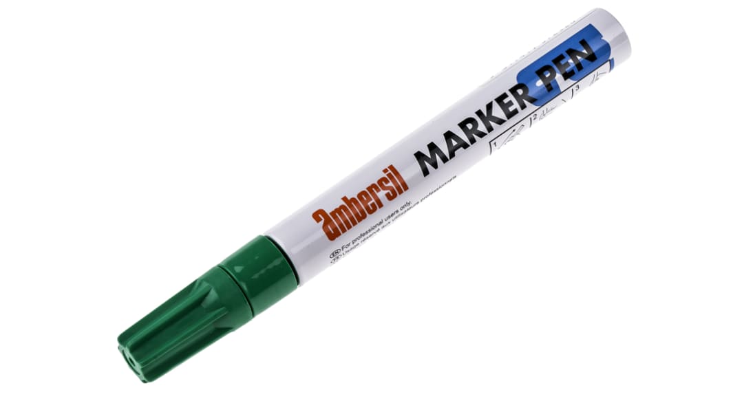 Marcador de pintura Ambersil AMBERSIL de color Verde, punta mediana de 3mm, para Cartón, Vidrio, Metal, Papel,