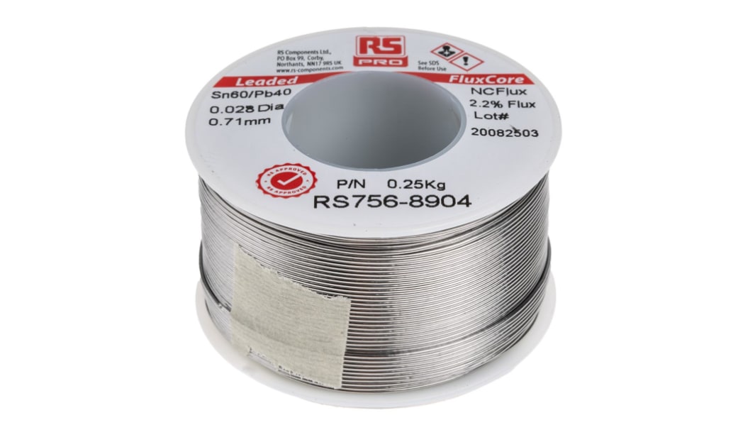 Lega saldante con piombo RS PRO, Ø 0.71mm, punto fusione 183°C, 250g