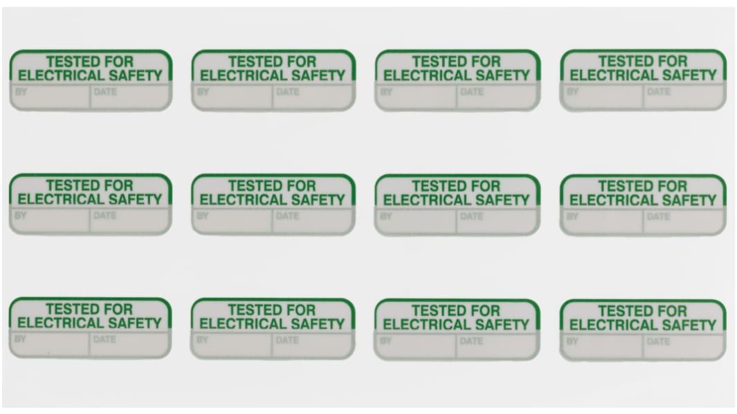 RS PRO Adhesive Pre-Printed Green Label-Tested For Electrical Safety-. Quantity: 120