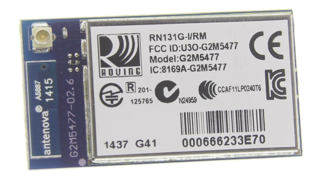 Microchip WLAN-Modul IEEE 802.11 WEP, WPA, WPA2 GPIO, SPI, UART 3 to 3.7V 20 x 37 x 3.5mm