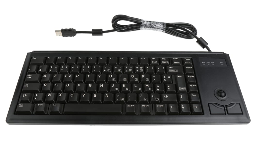Teclado trackball CHERRY, , Con cable, Negro, USB, Compacto, AZERTY